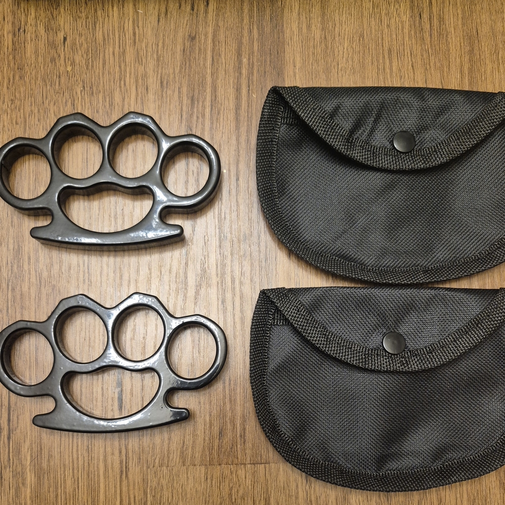 Sleek Black Self-Defense Knuckle Set with Pouches